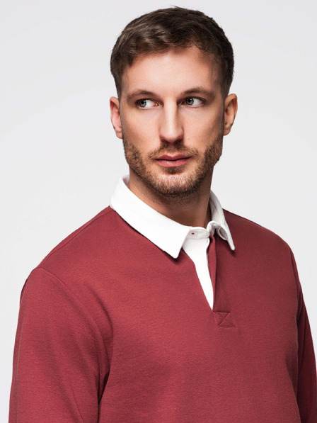 Ombre Clothing Vínová pánská mikina s límečkem Ombre Clothing