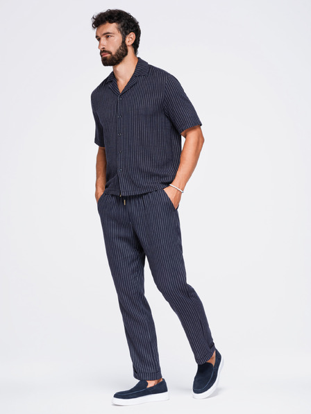 Ombre Clothing Pánské kalhoty z viskózy a lnu s pruhy – tmavě modré V2 OM-PACP-0311 Ombre Clothing