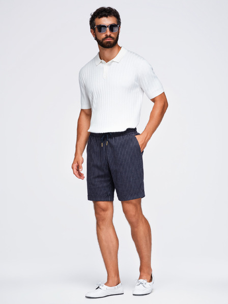 Ombre Clothing Pánské viskózovo-lněné šortky REGULAR FIT s pruhy – tmavě modré V2 OM-SRCS-0208 Ombre Clothing