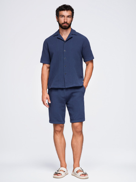 Ombre Clothing Pánské šortky ze strukturované bavlny – tmavě modré V1 OM-SRCS-0207 Ombre Clothing