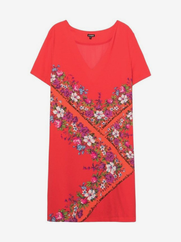 Desigual Červené dámské květované šaty Desigual Vest Damis