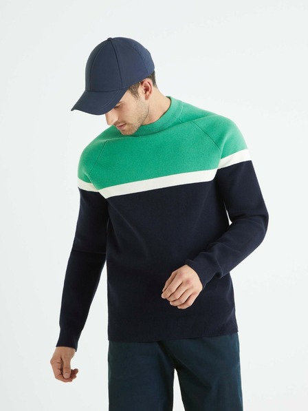 Celio Zeleno-černý pánský pruhovaný svetr Celio Bebeau