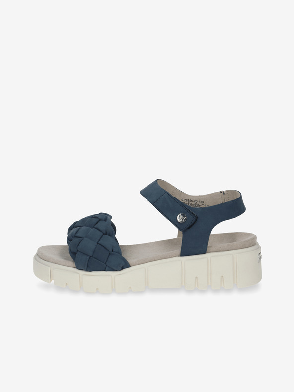 Caprice Tmavě modro-krémové dámské kožené sandály na platformě Caprice