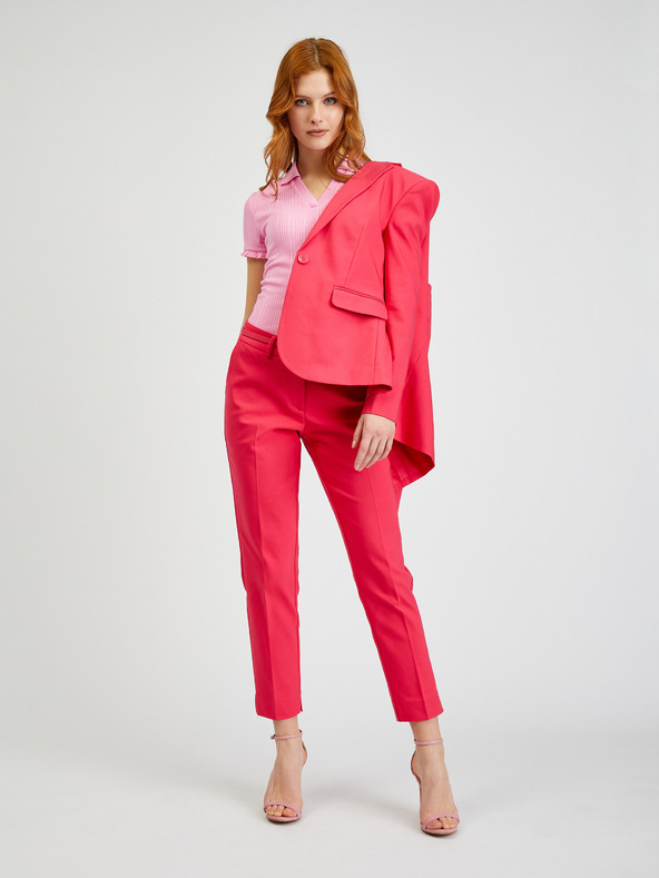 Orsay Tmavě růžové dámské zkrácené kalhoty s páskem ORSAY