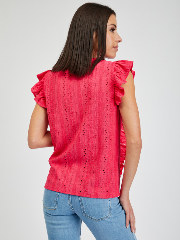 Orsay Tmavě růžové dámské tričko s volány ORSAY