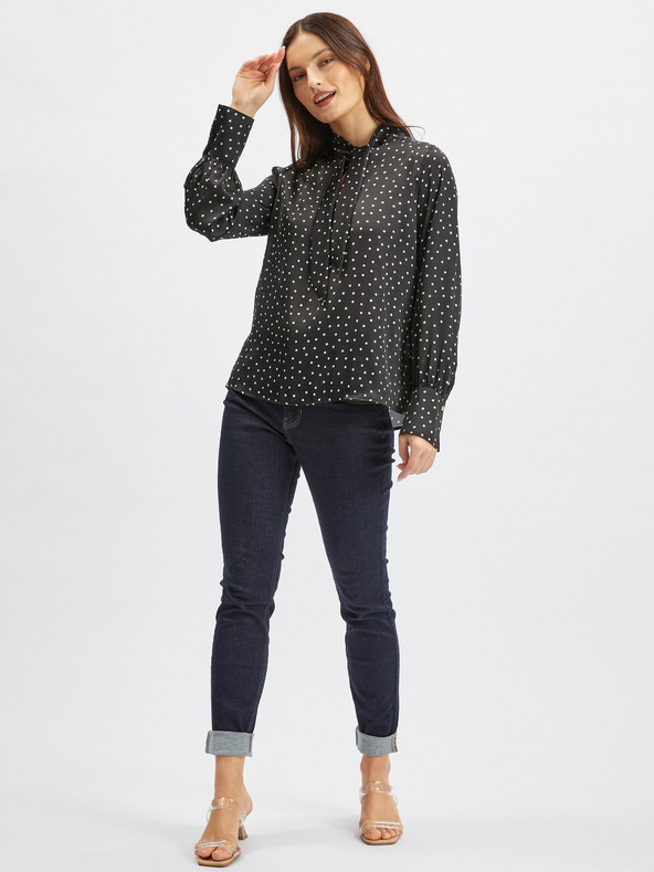 Orsay Černá dámská saténová puntíkovaná halenka ORSAY