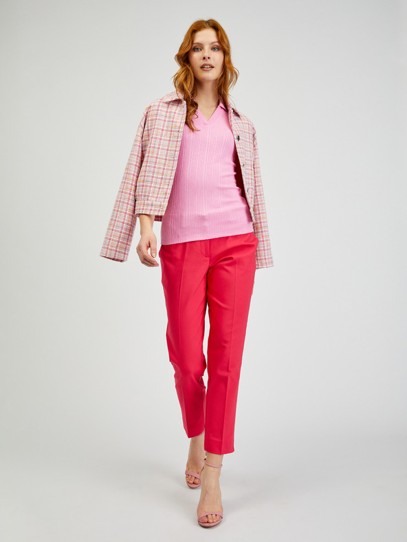 Orsay Růžové dámské žebrované polo tričko ORSAY