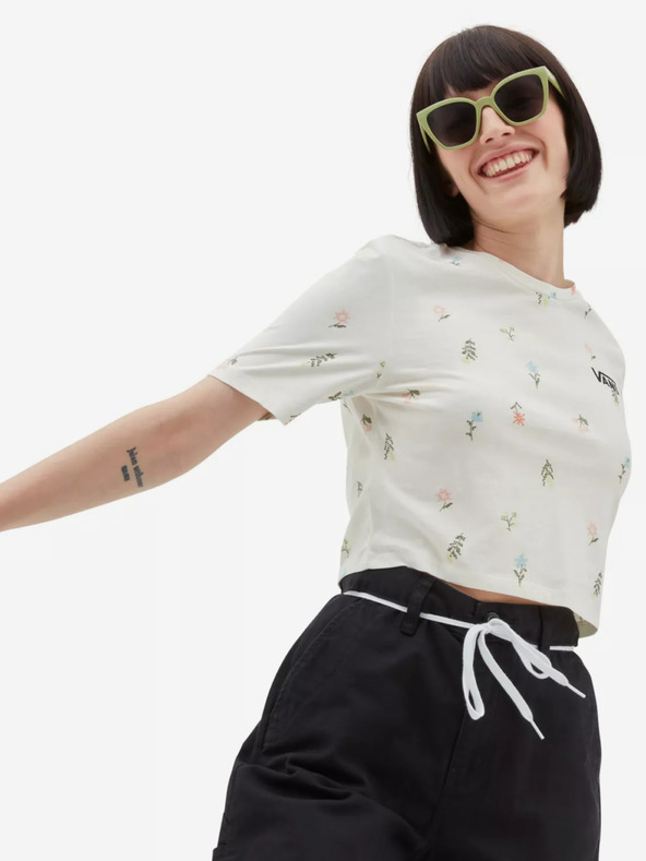 Vans Krémové dámské květované tričko VANS