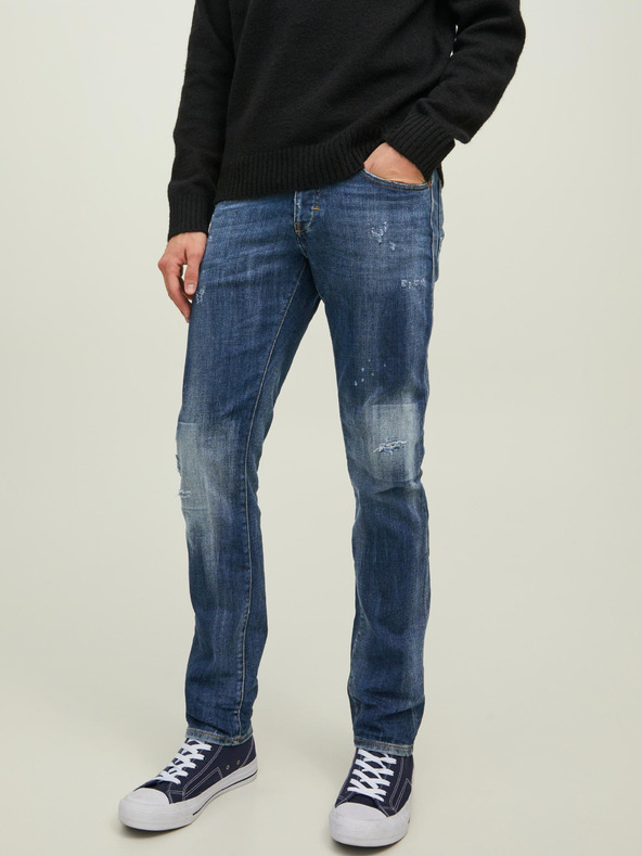 Jack & Jones Tmavě modré slim fit džíny s vyšisovaným efektem Jack & Jones Glenn
