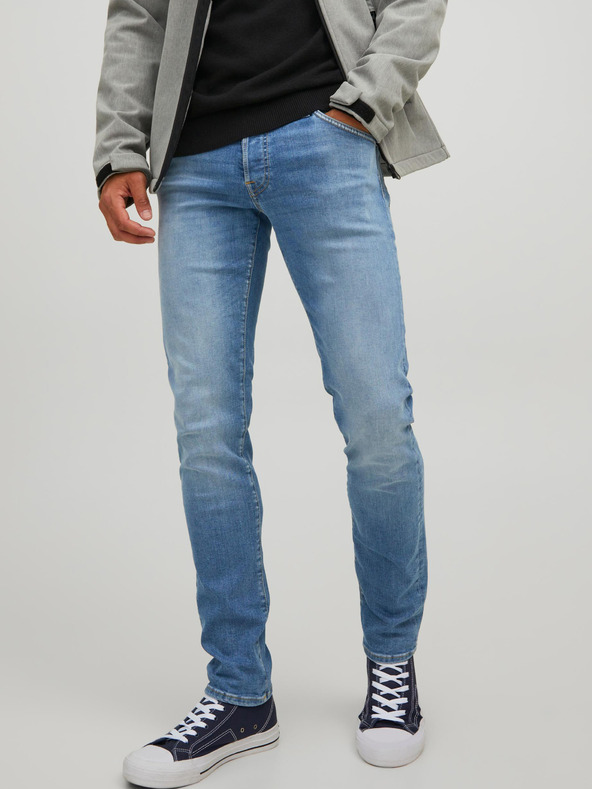Jack & Jones Modré pánské slim fit džíny s vyšisovaným efektem Jack & Jones Glenn