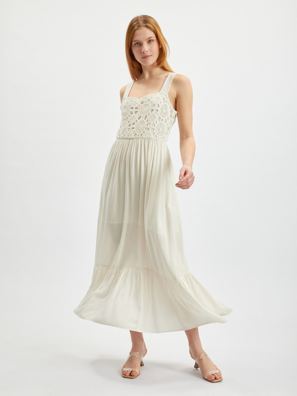 Orsay Krémové dámské maxišaty ORSAY