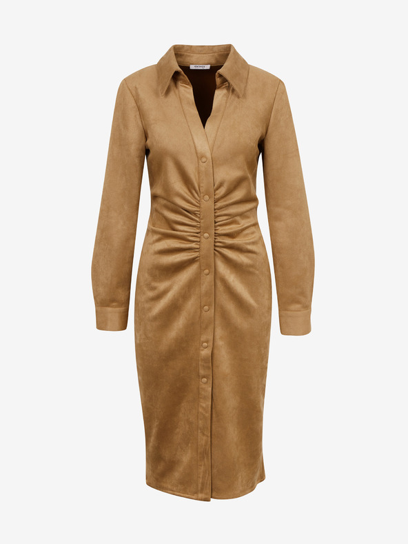 Orsay Hnědé dámské pouzdrové šaty v semišové úpravě ORSAY