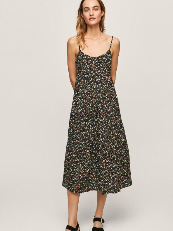 Pepe Jeans Černé dámské květované šaty Pepe Jeans