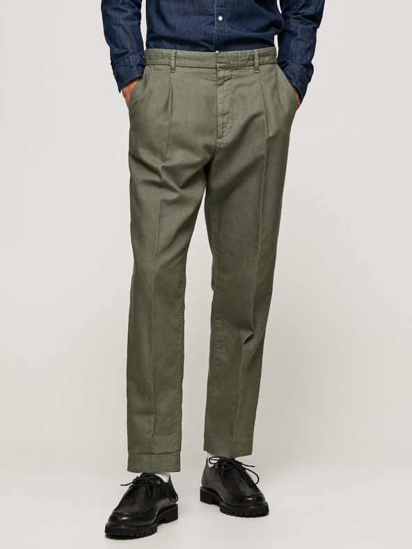 Pepe Jeans Khaki pánské formální kalhoty s příměsí lnu Pepe Jeans