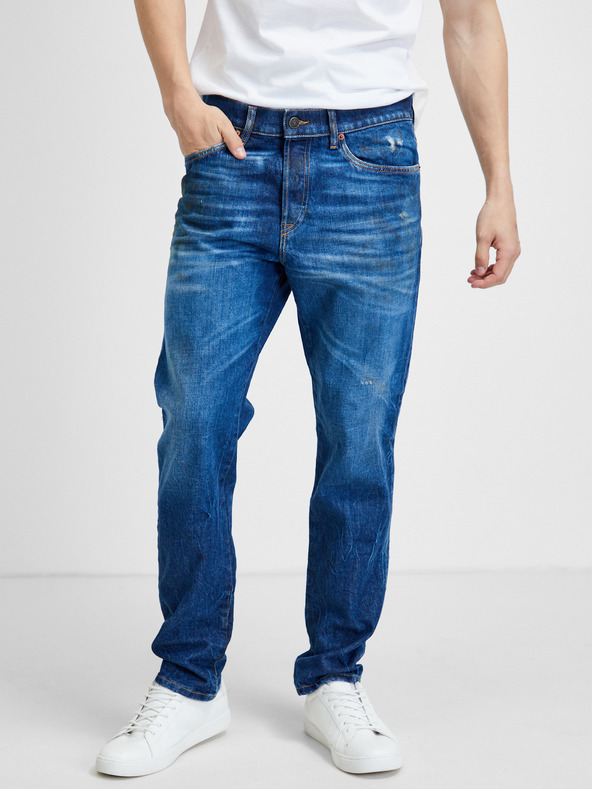Diesel Modré pánské straight fit džíny s vyšisovaným efektem Diesel Fining