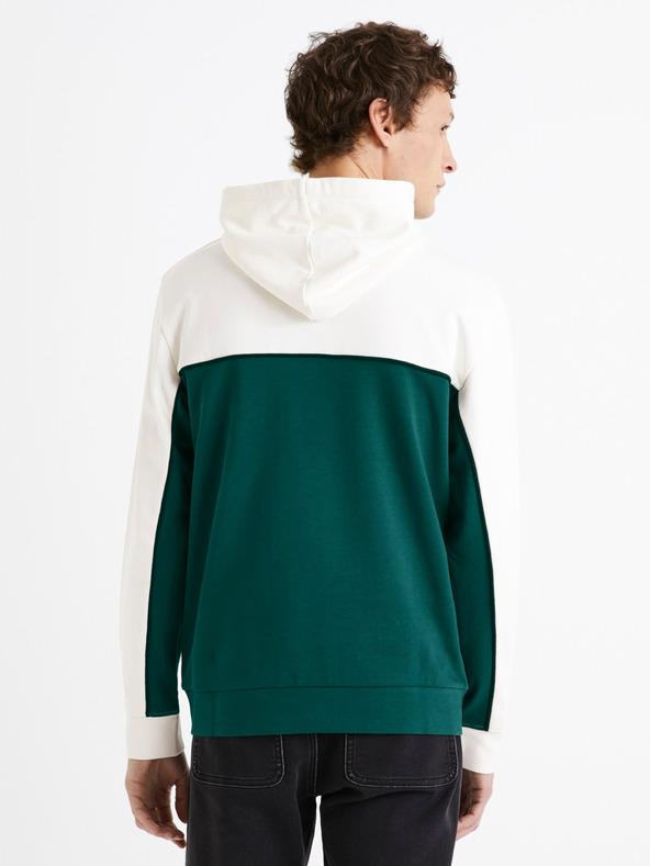 Celio Bílo-zelená pánská bavlněná mikina s kapucí Celio Debiding