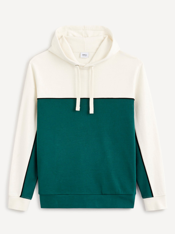 Celio Bílo-zelená pánská bavlněná mikina s kapucí Celio Debiding