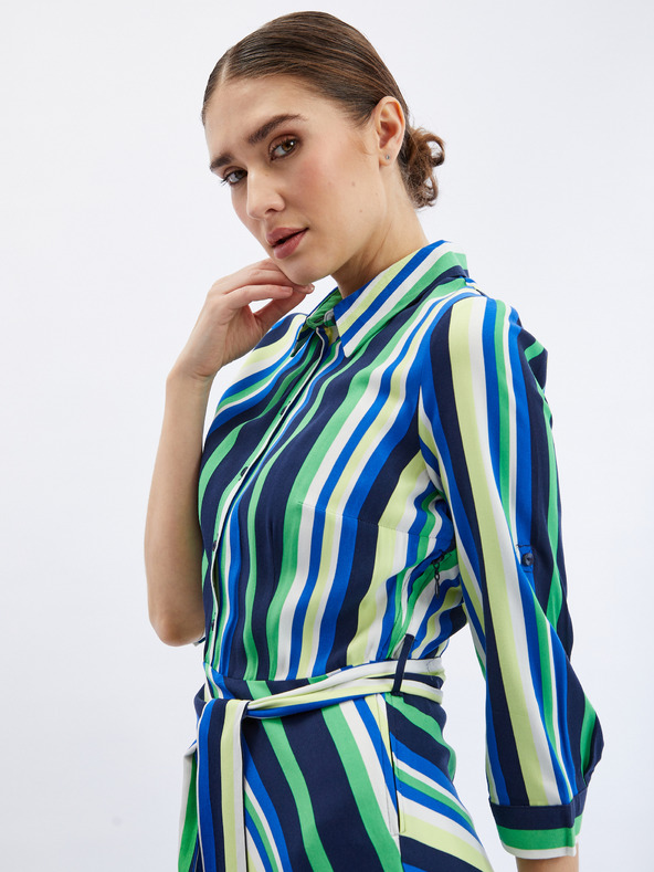 Orsay Zeleno-modré dámské pruhované košilové šaty ORSAY