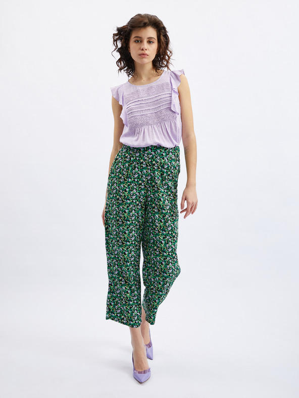 Orsay Černo-zelené dámské květované zkrácené kalhoty ORSAY