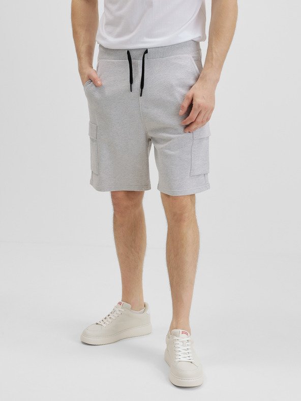 Tom Tailor Denim Světle šedé pánské žíhané teplákové kraťasy s kapsami Tom Tailor Denim