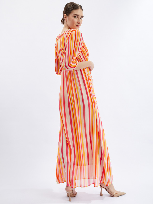 Orsay Růžovo-oranžové dámské pruhované maxi šaty ORSAY