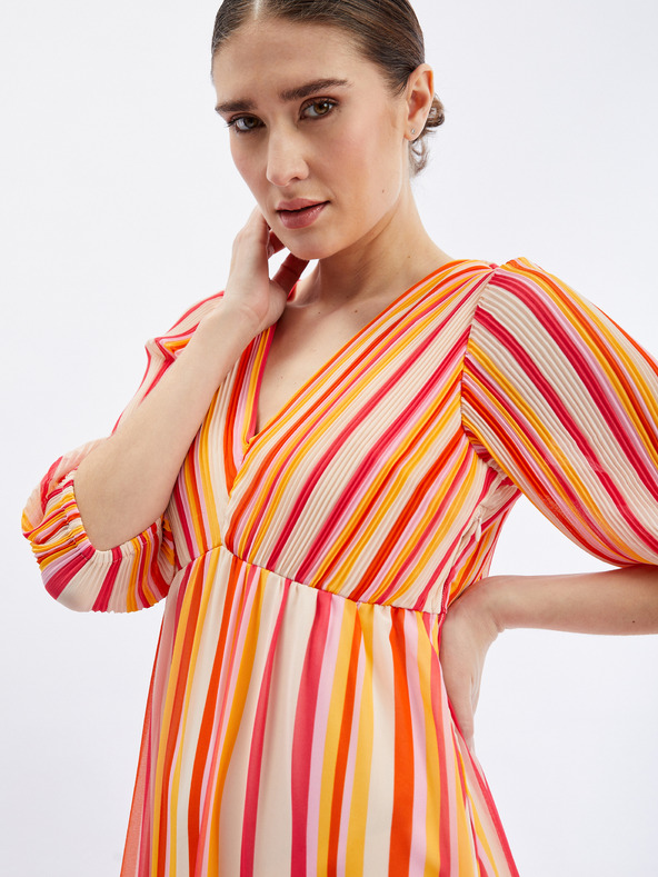 Orsay Růžovo-oranžové dámské pruhované maxi šaty ORSAY
