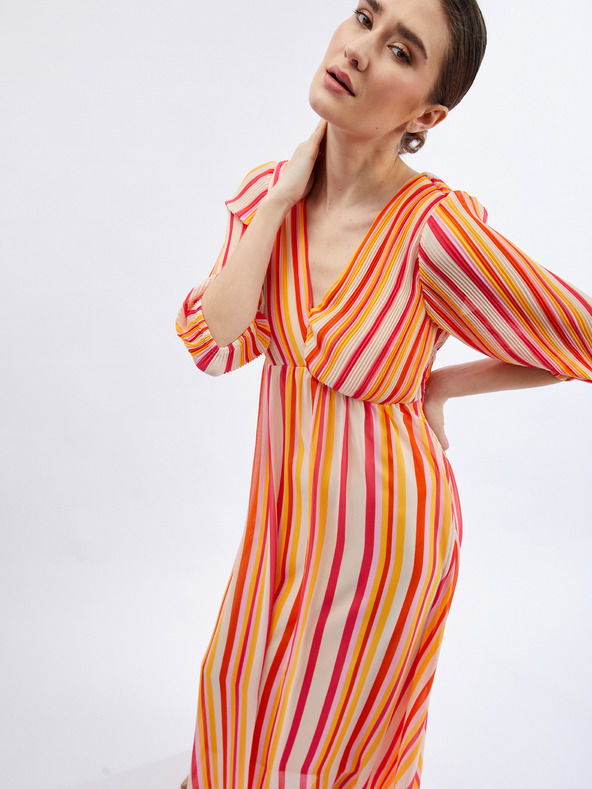 Orsay Růžovo-oranžové dámské pruhované maxi šaty ORSAY