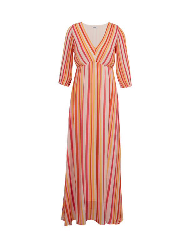 Orsay Růžovo-oranžové dámské pruhované maxi šaty ORSAY