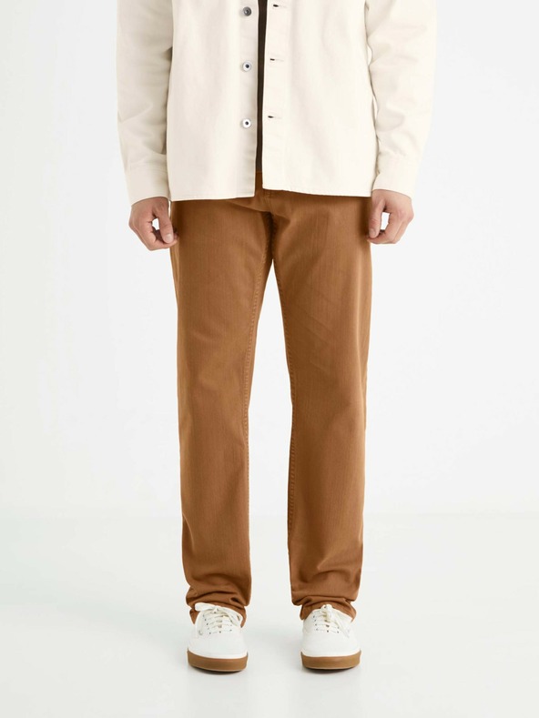 Celio Hnědé pánské straight fit džíny Celio Vopry1