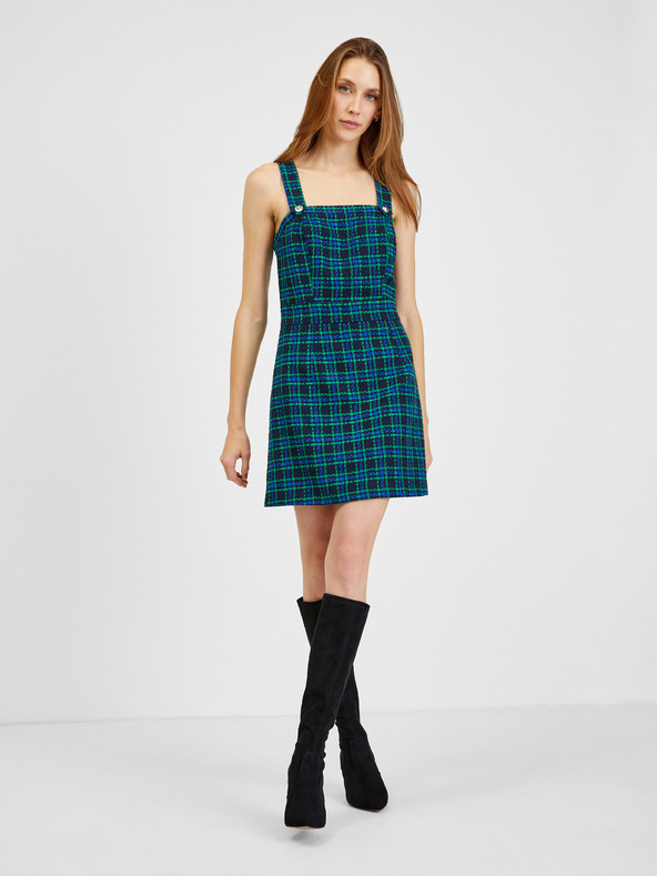 Orsay Tmavě modré dámské kostkované šaty ORSAY