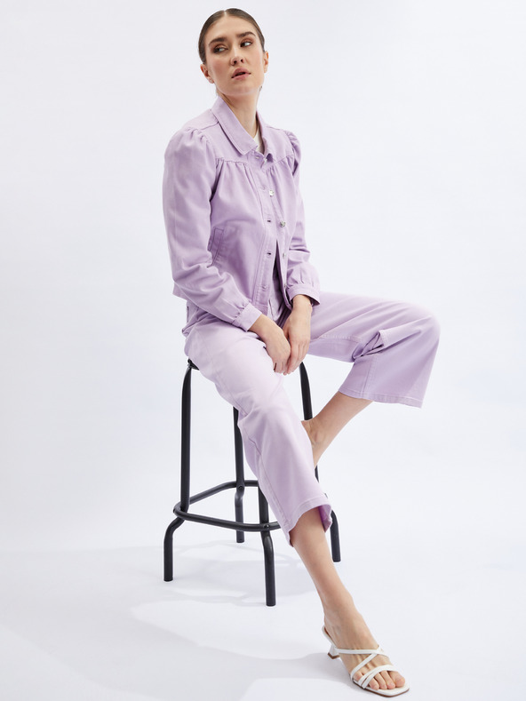 Orsay Světle fialová dámská džínová bunda s nabíranými rukávy ORSAY