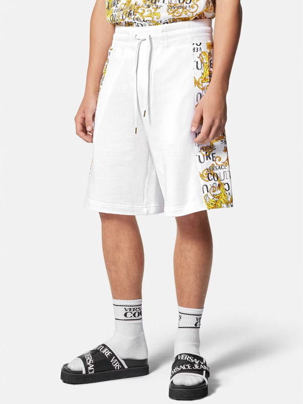 Versace Jeans Couture Bílé pánské vzorované teplákové kraťasy Versace Jeans Couture