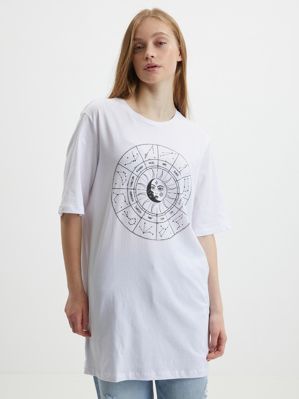 Noisy May Bílé dámské prodloužené oversize tričko Noisy May Zodiac