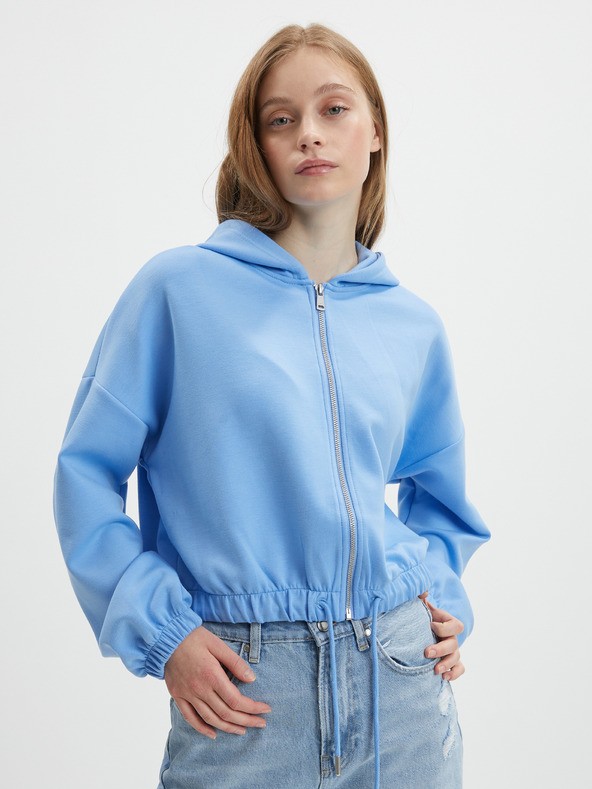 ONLY Modrá dámská mikina na zip s kapucí ONLY Scarlett