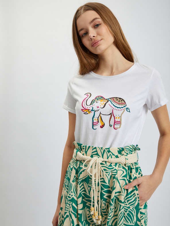 Orsay Krémovo-zelené dámské vzorované kraťasy s příměsí lnu ORSAY