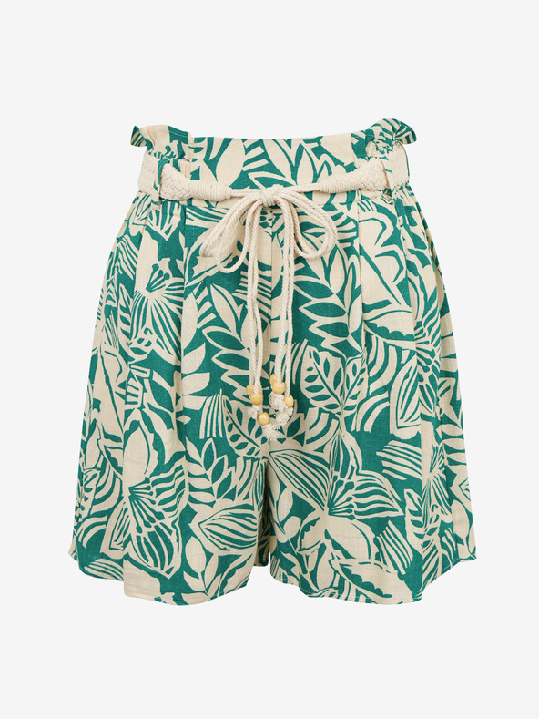 Orsay Krémovo-zelené dámské vzorované kraťasy s příměsí lnu ORSAY