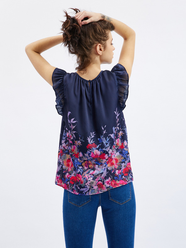 Orsay Tmavě modrá dámská květovaná halenka s volánem ORSAY