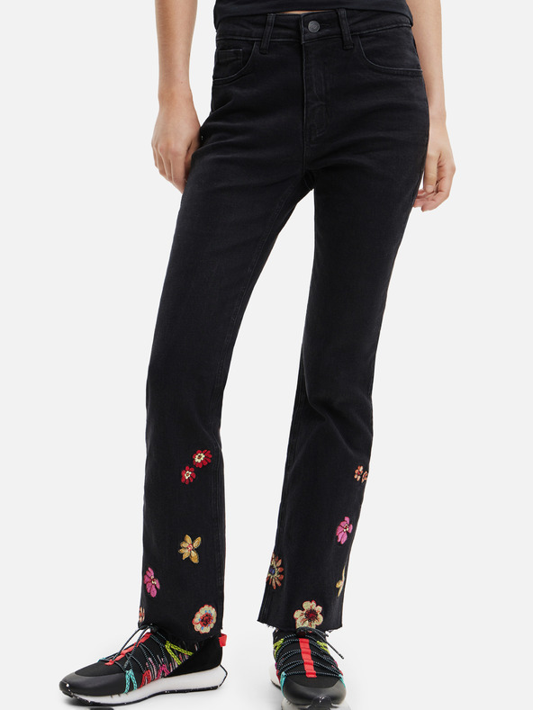 Desigual Černé dámské květované straight fit džíny Desigual Nicole