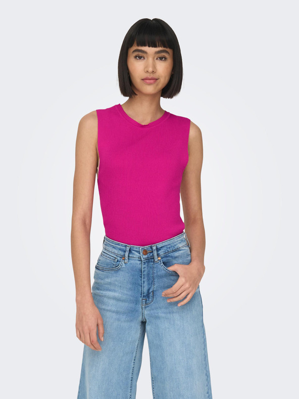 ONLY Tmavě růžový dámský žebrovaný basic top ONLY Majli