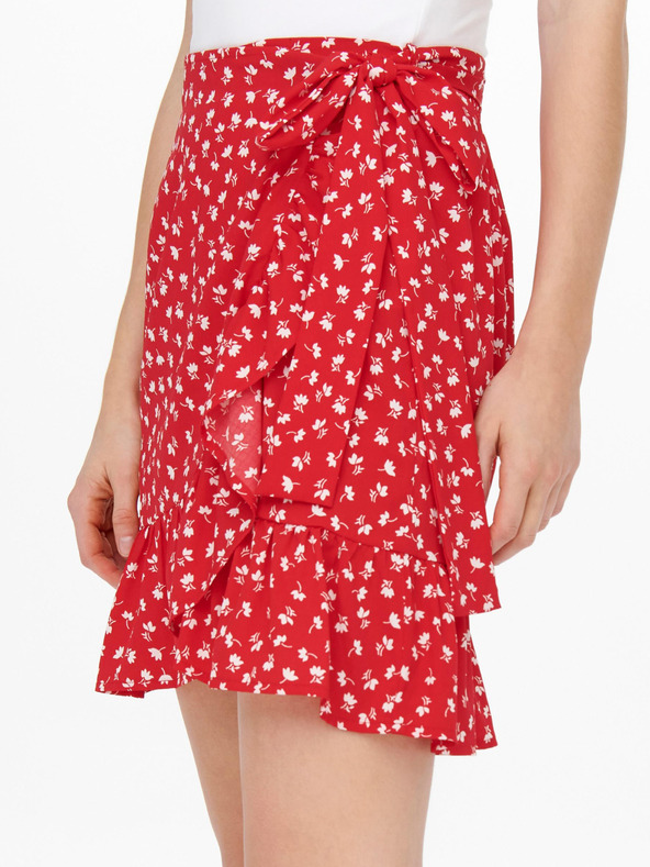 ONLY Červená dámská květovaná zavinovací sukně ONLY Olivia