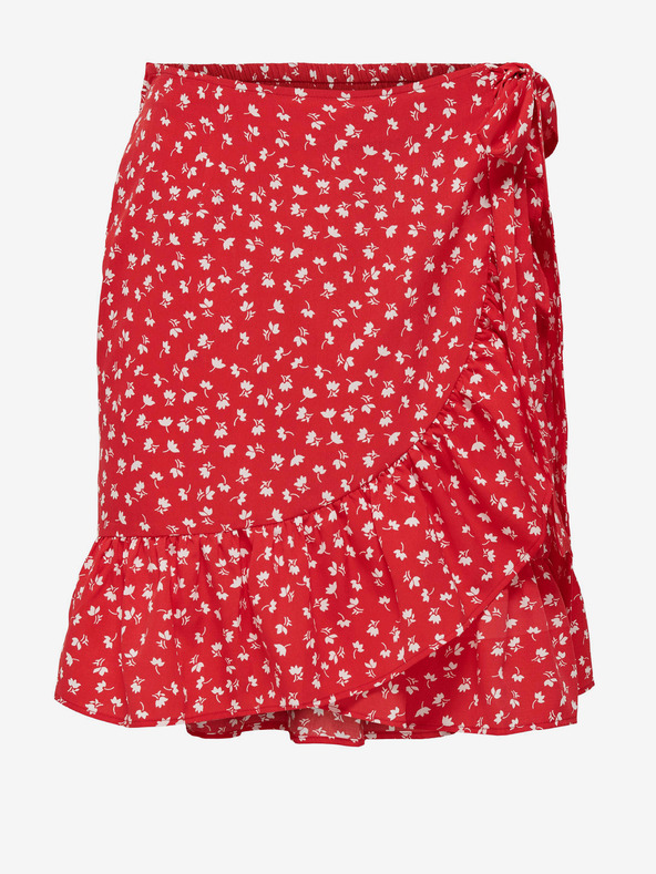 ONLY Červená dámská květovaná zavinovací sukně ONLY Olivia