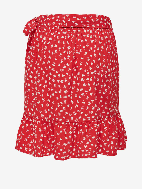 ONLY Červená dámská květovaná zavinovací sukně ONLY Olivia