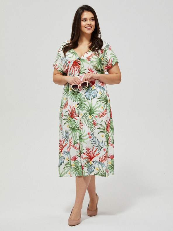 Moodo Bílé letní šaty s tropickým vzorem Moodo