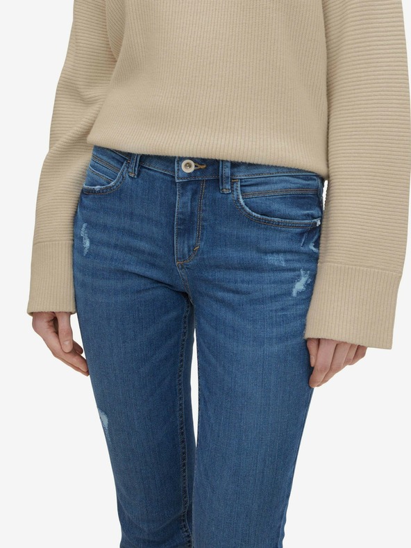 Tom Tailor Modré dámské zkrácené slim fit džíny s potrhaným efektem Tom Tailor