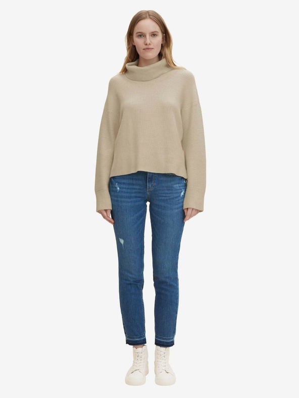 Tom Tailor Modré dámské zkrácené slim fit džíny s potrhaným efektem Tom Tailor