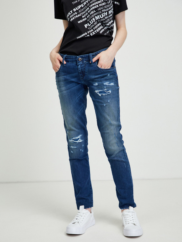 Diesel Modré dámské slim fit džíny s potrhaným efektem Diesel Grupee