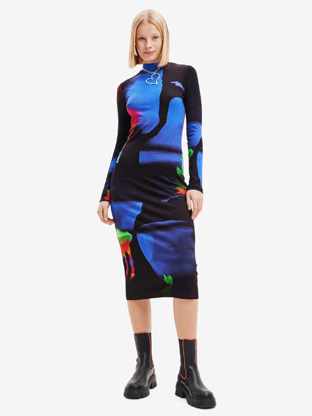 Desigual Modro-černé dámské vzorované pouzdrové šaty Desigual Hologram - Lacroix