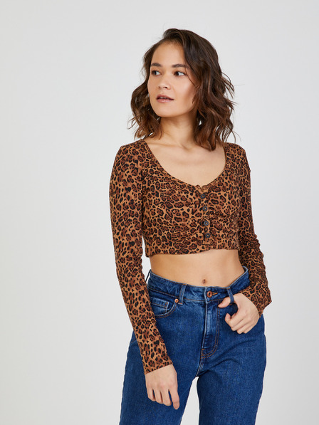 TALLY WEiJL Hnědý crop top se zvířecím vzorem TALLY