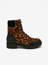 Desigual Hnědé dámské kožené kotníkové boty s leopardím vzorem Desigual Biker Leopard