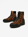 Desigual Hnědé dámské kožené kotníkové boty s leopardím vzorem Desigual Biker Leopard
